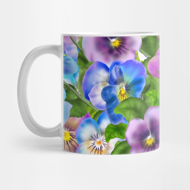 Beautiful Pansy Flowers Violet Viola Tricolor Floral Pattern. Watercolor Hand Drawn Decoration. Spring colorful pansies in bloom garden flowers. by sofiartmedia